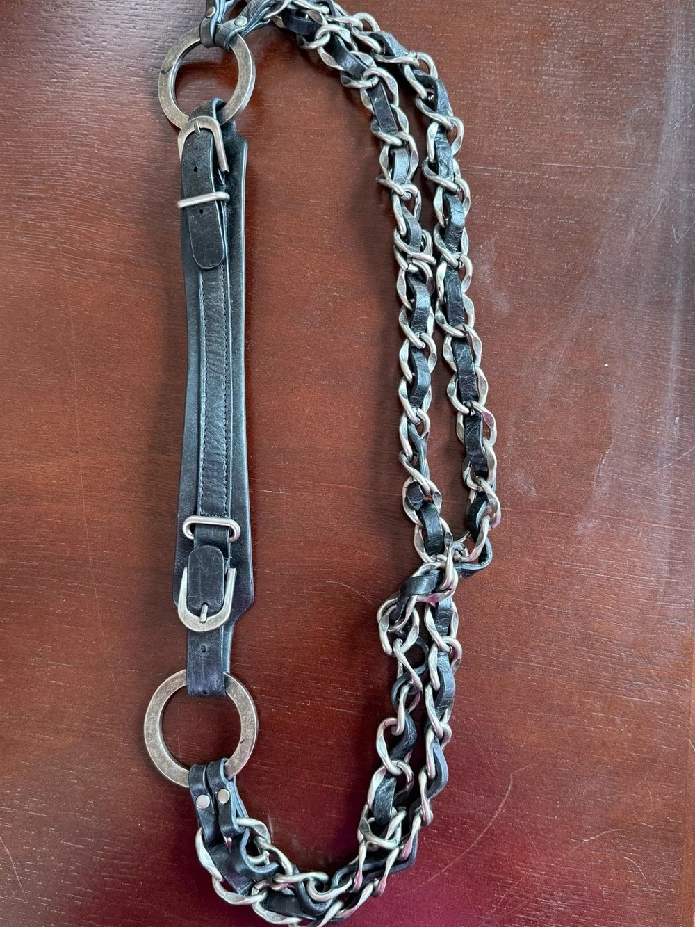 Black Leather and Silver Chain Men’s Belt - Contemporary Style